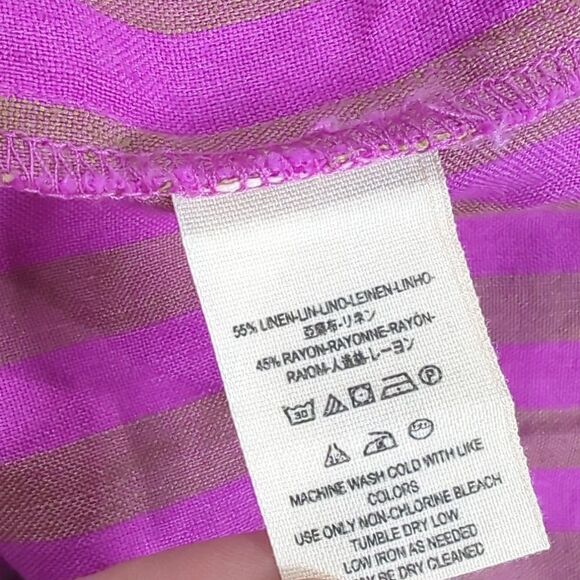 Free People Dress Womens Small Purple Folk Town Linen Blend Fuchsia Striped Mini - Picture 7 of 9